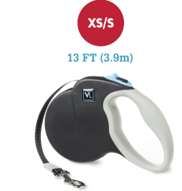 Vibrant Life 13' Heavy Duty Nylon Reflective Retractable Dog Leash, Black, XS/S - For Dogs up to 26LB