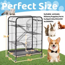 64x43X93cm Assembled Square Tube Iron Wire Black Cat And Dog Cage (Color: Black)