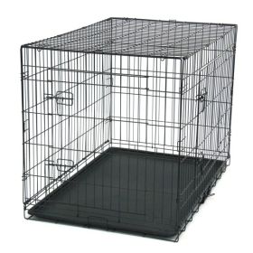 42 Inch Iron Foldable With Divider Plastic Tray Black Dog And Cat Cage (Color: Black)